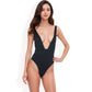 Deep V-Neck One-Piece Swimsuit with Ribbed Texture and High-Cut Leg