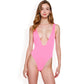 Deep V-Neck One-Piece Swimsuit with Ribbed Texture and High-Cut Leg