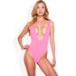 Deep V-Neck One-Piece Swimsuit with Ribbed Texture and High-Cut Leg