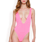 Deep V-Neck One-Piece Swimsuit with Ribbed Texture and High-Cut Leg