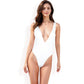 Deep V-Neck One-Piece Swimsuit with Ribbed Texture and High-Cut Leg