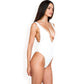 Deep V-Neck One-Piece Swimsuit with Ribbed Texture and High-Cut Leg