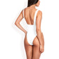 Deep V-Neck One-Piece Swimsuit with Ribbed Texture and High-Cut Leg