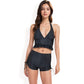 Halter High-Waisted Bikini Set with Ruched Detailing and Ruffle Hem