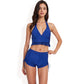 Halter High-Waisted Bikini Set with Ruched Detailing and Ruffle Hem