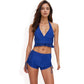 Halter High-Waisted Bikini Set with Ruched Detailing and Ruffle Hem