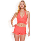Halter High-Waisted Bikini Set with Ruched Detailing and Ruffle Hem