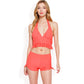 Halter High-Waisted Bikini Set with Ruched Detailing and Ruffle Hem