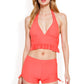 Halter High-Waisted Bikini Set with Ruched Detailing and Ruffle Hem