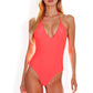 Halter Neck One-Piece Swimsuit with Plunge V-Neckline