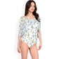 Halter Neck One-Piece Swimsuit with Floral Print and Sheer Mesh Detail