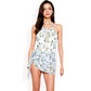Halter Neck One-Piece Swimsuit with Floral Print and Sheer Mesh Detail