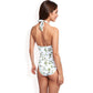 Halter Neck One-Piece Swimsuit with Floral Print and Sheer Mesh Detail
