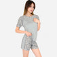Lounge Women's Leopard Print Short Sleeve Pajama Set with Drawstring Shorts