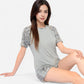 Lounge Women's Leopard Print Short Sleeve Pajama Set with Drawstring Shorts