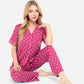 Lounge Women's Polka Dot Short Sleeve Button-Up Pajama Set with Pocket Detail