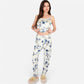 Lounge Women's Floral Print 3-Piece Pajama Set with Long Cardigan and Elastic Waist Pants