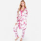 Lounge Women's Floral Print 3-Piece Pajama Set with Long Cardigan and Elastic Waist Pants