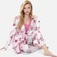 Lounge Women's Floral Print 3-Piece Pajama Set with Long Cardigan and Elastic Waist Pants