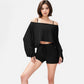 Cropped Long Sleeve Pullover with Wide Boat Neck