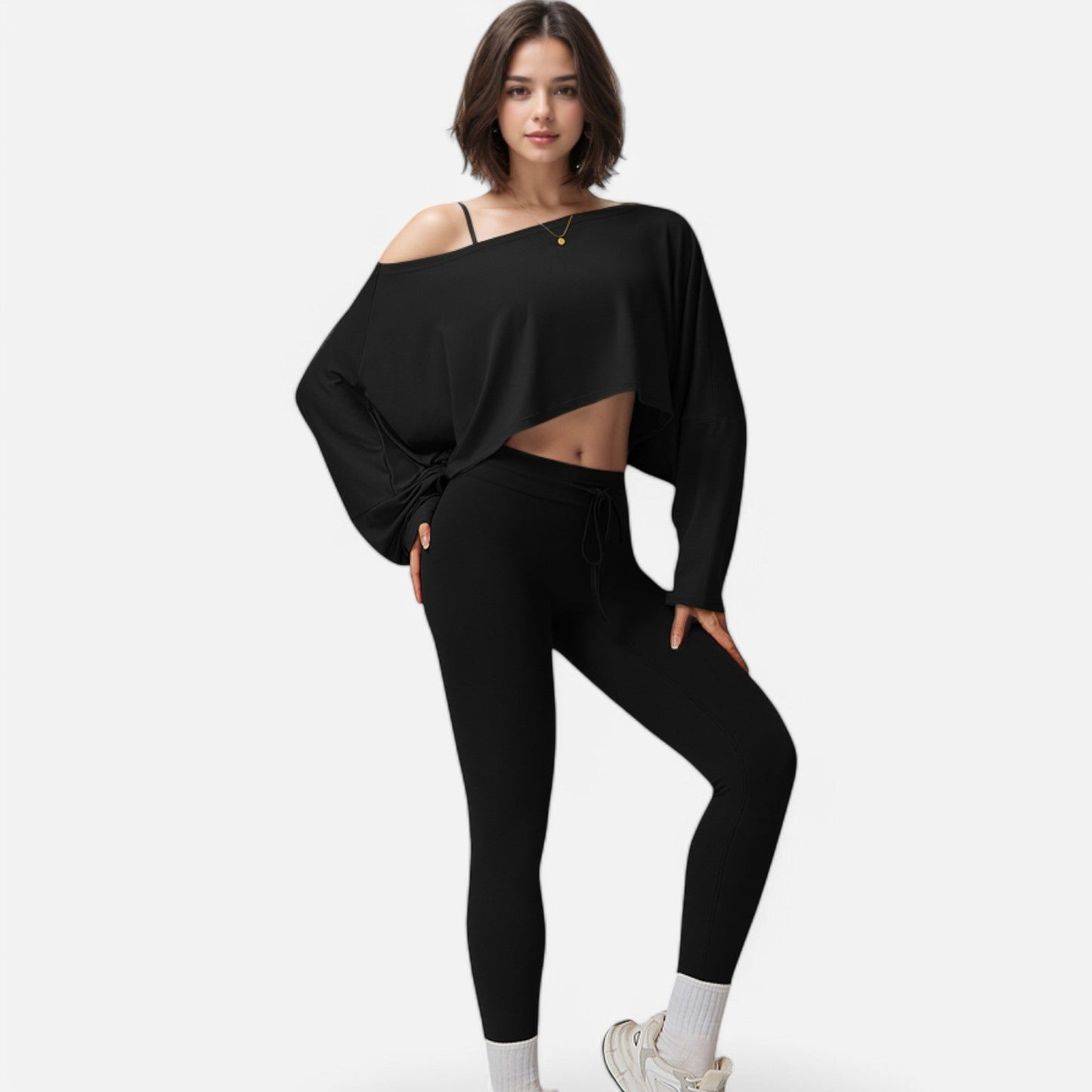 Cropped Long Sleeve Pullover with Wide Boat Neck
