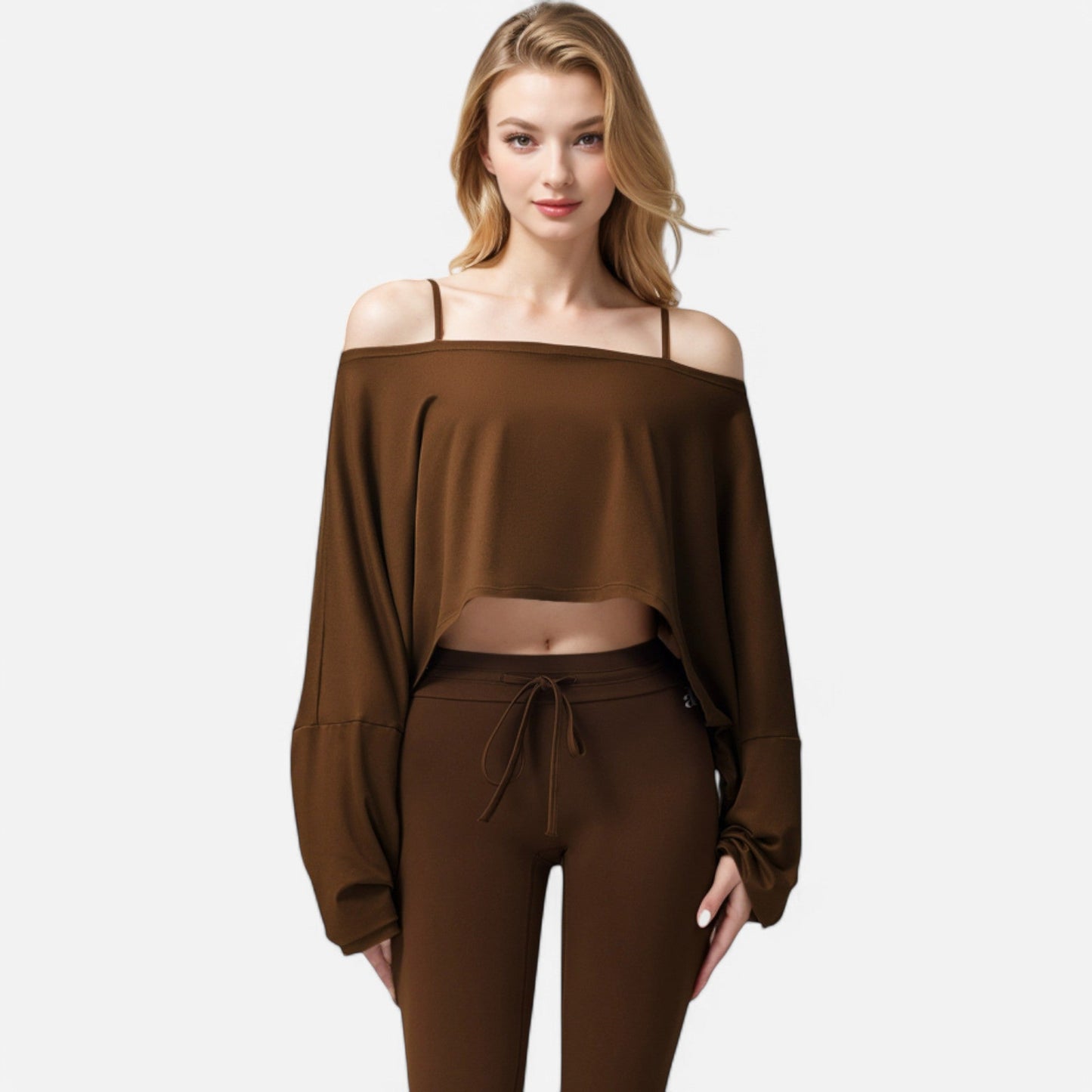 Cropped Long Sleeve Pullover with Wide Boat Neck