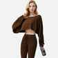 Cropped Long Sleeve Pullover with Wide Boat Neck