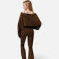 Cropped Long Sleeve Pullover with Wide Boat Neck