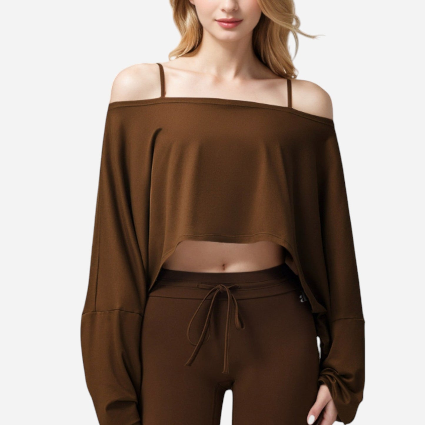 Cropped Long Sleeve Pullover with Wide Boat Neck