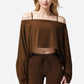 Cropped Long Sleeve Pullover with Wide Boat Neck