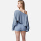 Cropped Long Sleeve Pullover with Wide Boat Neck