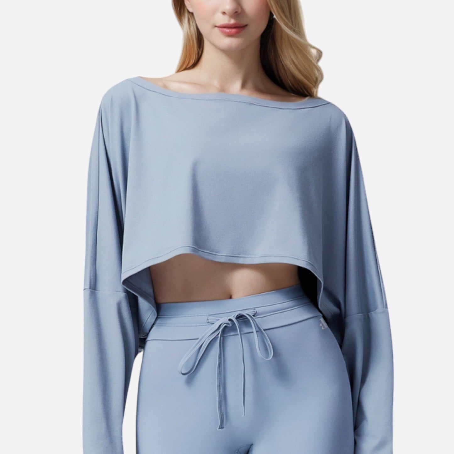 Cropped Long Sleeve Pullover with Wide Boat Neck