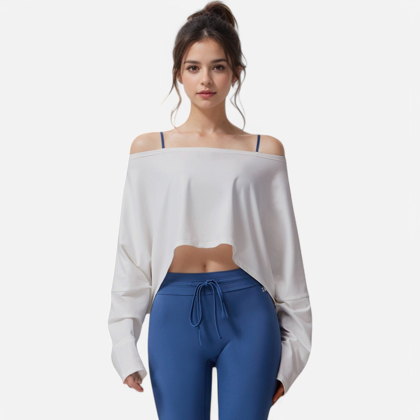 Cropped Long Sleeve Pullover with Wide Boat Neck