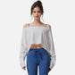 Cropped Long Sleeve Pullover with Wide Boat Neck