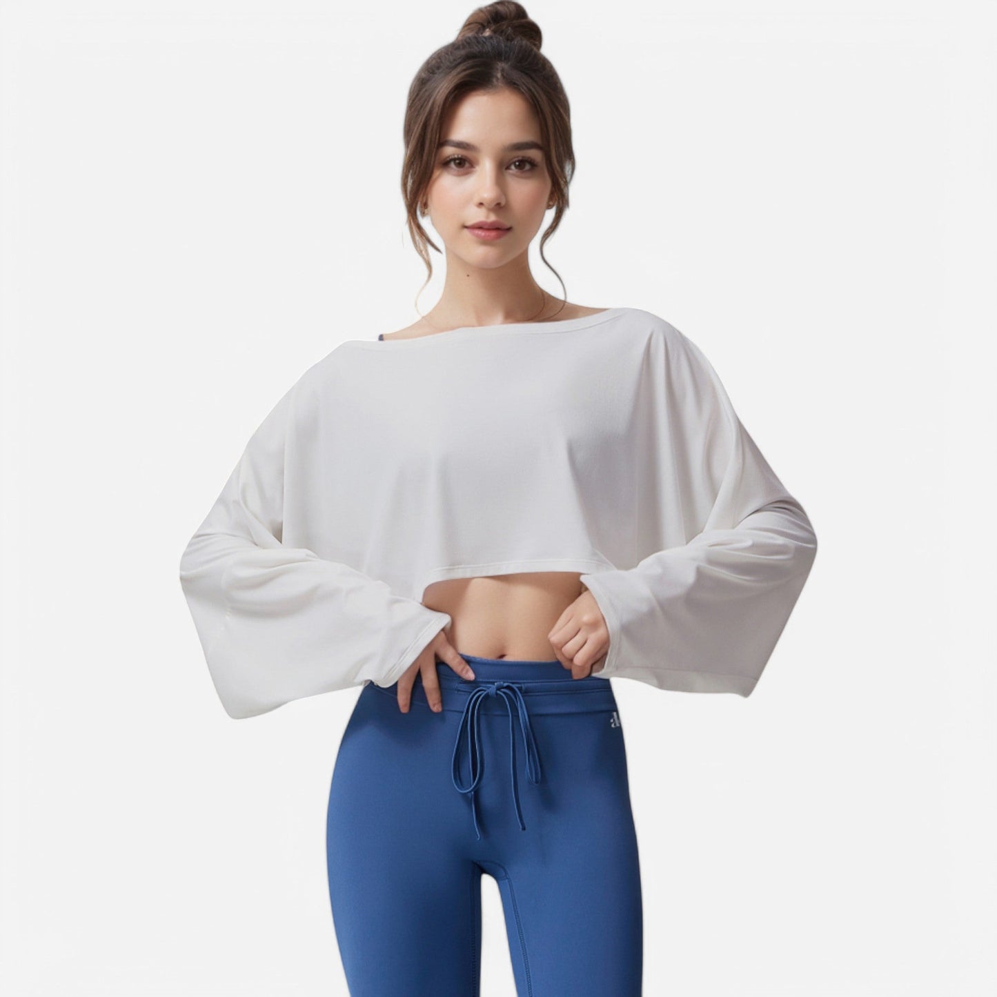 Cropped Long Sleeve Pullover with Wide Boat Neck