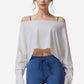 Cropped Long Sleeve Pullover with Wide Boat Neck