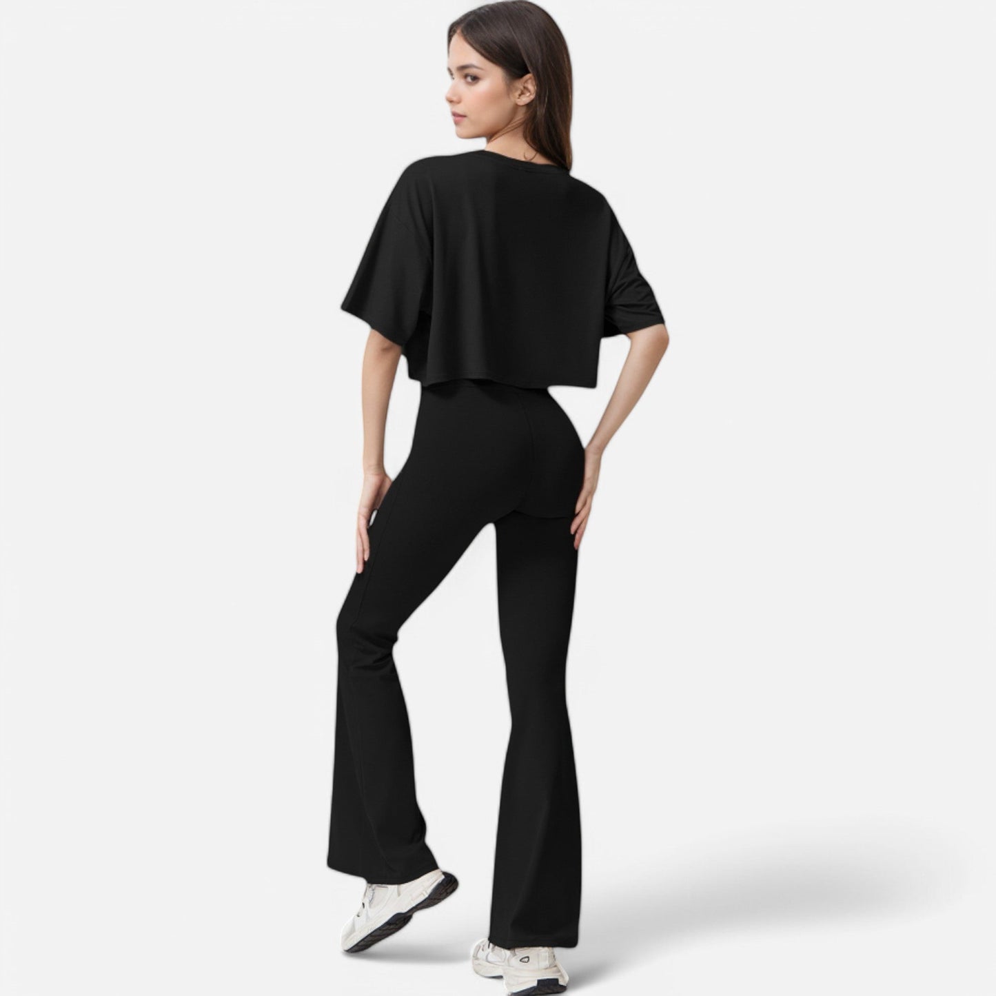 High Waist Flare Athletic Pants with Drawstring Waist