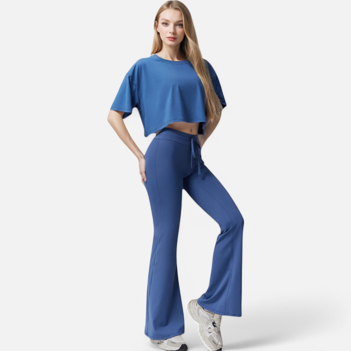 High Waist Flare Athletic Pants with Drawstring Waist