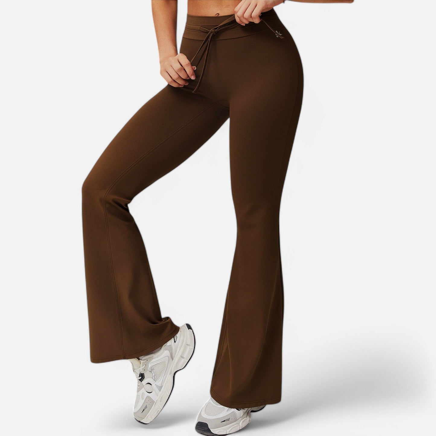 High Waist Flare Athletic Pants with Drawstring Waist