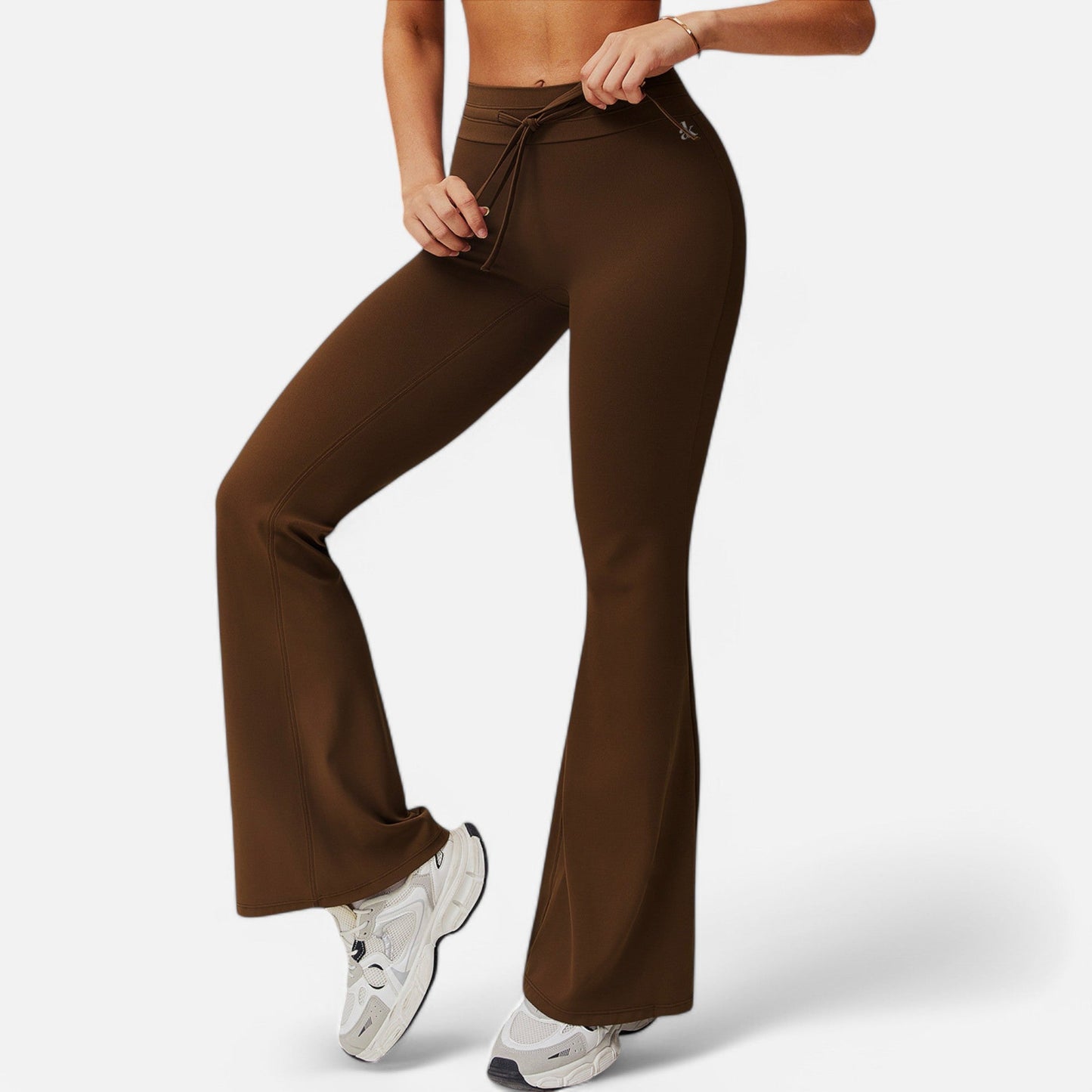High Waist Flare Athletic Pants with Drawstring Waist