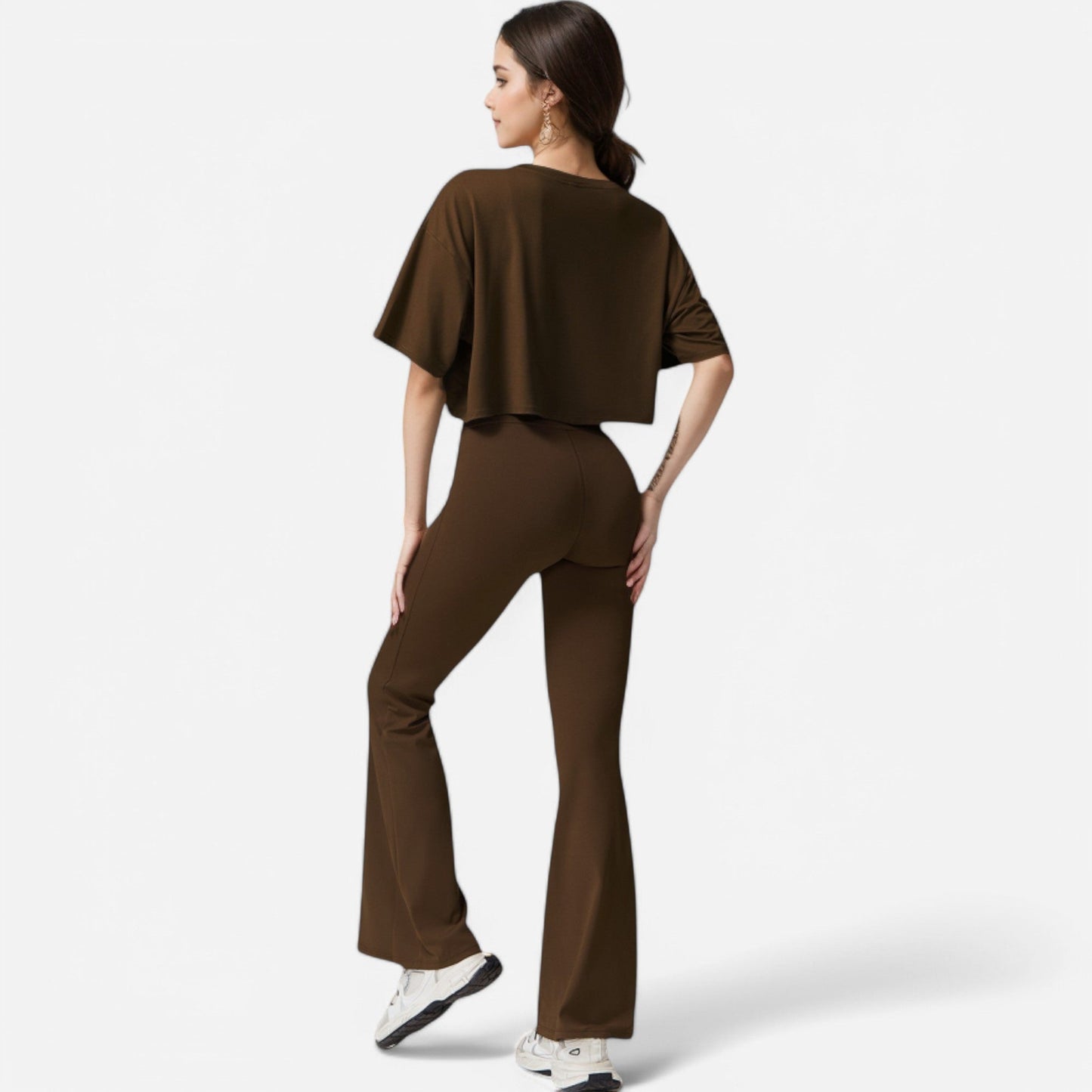 High Waist Flare Athletic Pants with Drawstring Waist