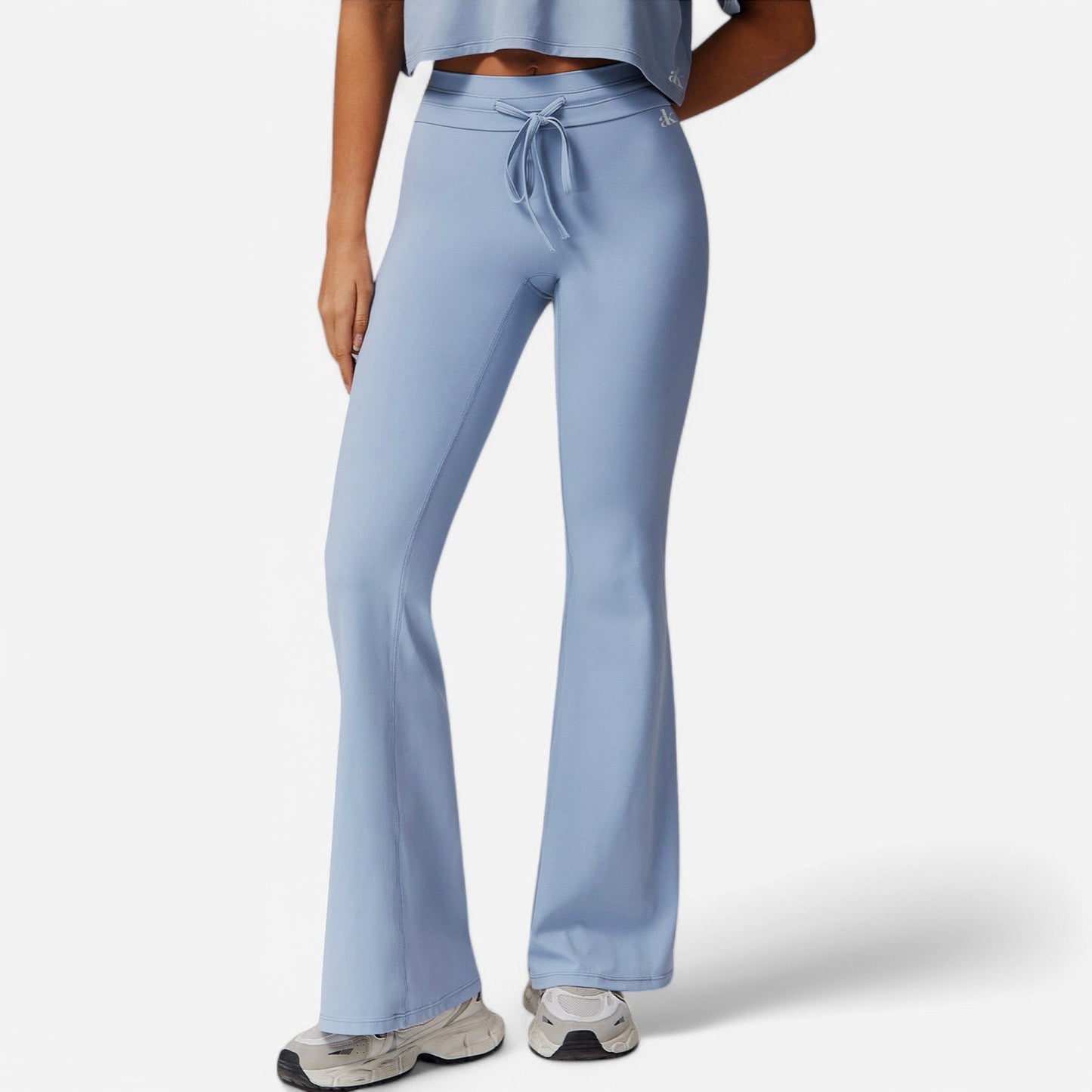 High Waist Flare Athletic Pants with Drawstring Waist