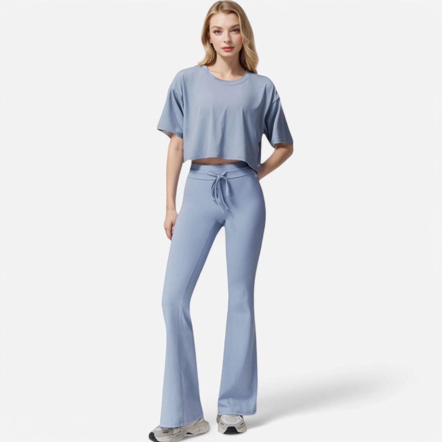 High Waist Flare Athletic Pants with Drawstring Waist