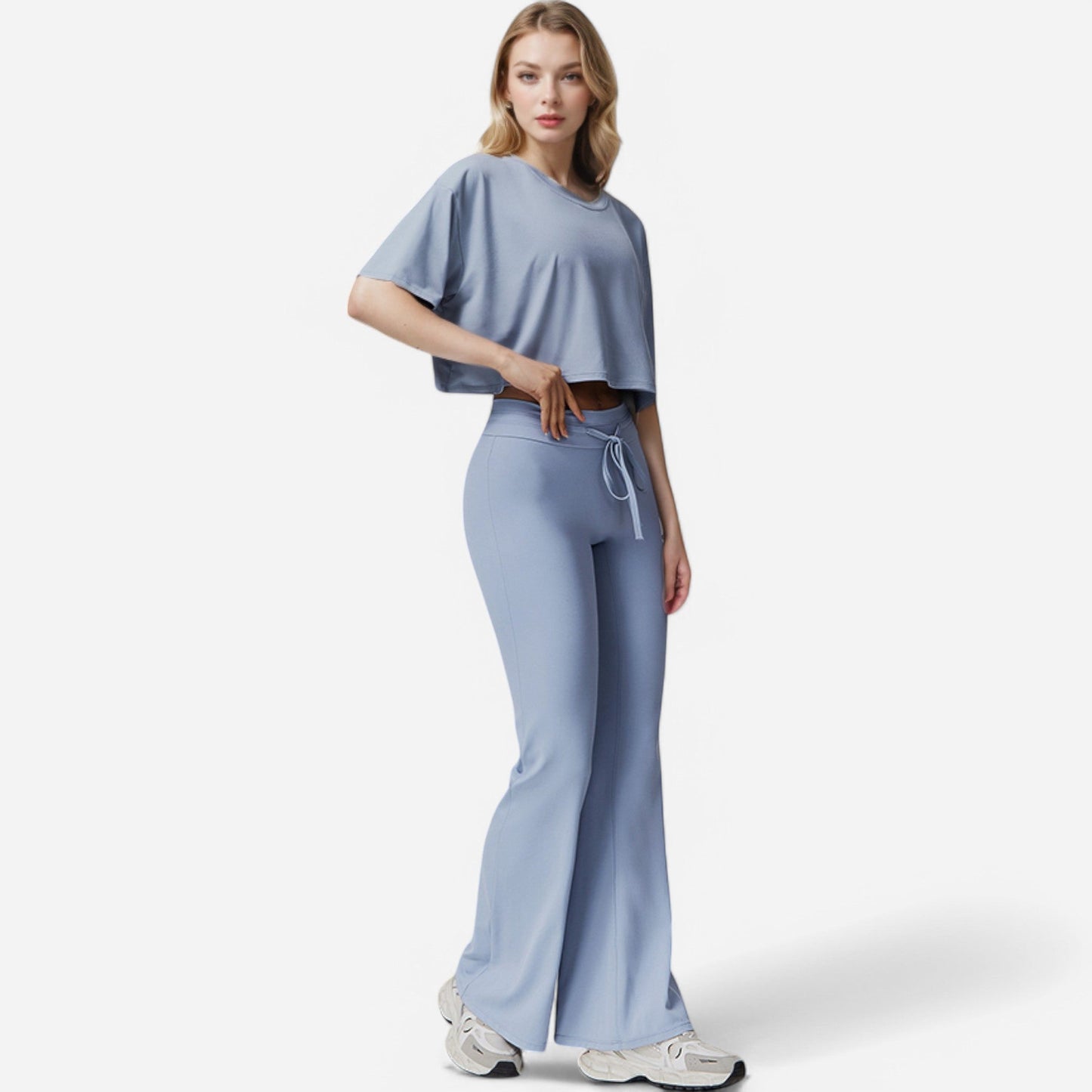 High Waist Flare Athletic Pants with Drawstring Waist