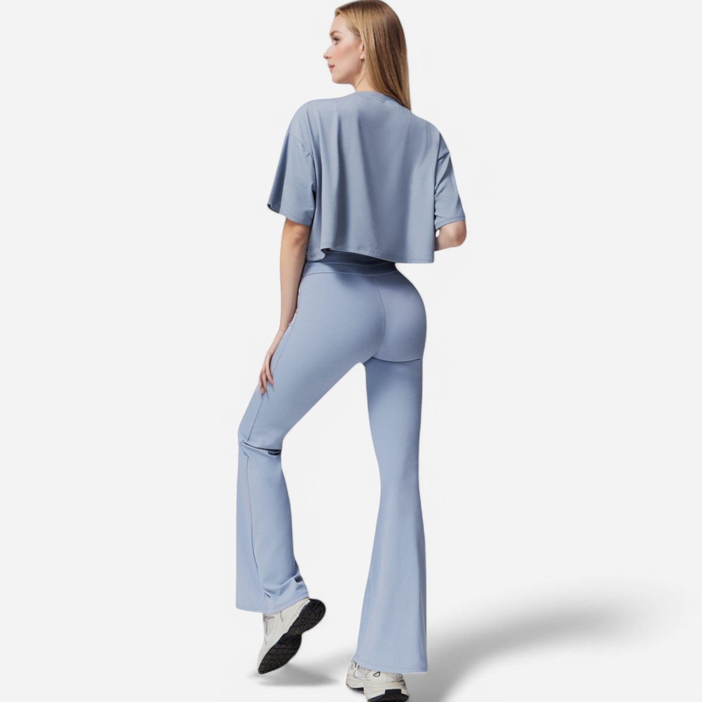 High Waist Flare Athletic Pants with Drawstring Waist