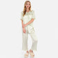 Lounge Women's Embroidered Collar Pajama Set with Ruffle Trim and Button-Up Top