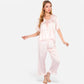 Lounge Women's Embroidered Collar Pajama Set with Ruffle Trim and Button-Up Top