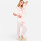 Lounge Women's Embroidered Collar Pajama Set with Ruffle Trim and Button-Up Top