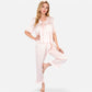 Lounge Women's Embroidered Collar Pajama Set with Ruffle Trim and Button-Up Top
