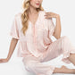 Lounge Women's Embroidered Collar Pajama Set with Ruffle Trim and Button-Up Top
